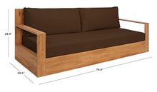 SAFAVIEH Couture Outdoor Collection Kauai Natural/Dark Brown Teak Solid Wood Patio Sofa