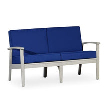Kaimei Eucalyptus Loveseat for Patio, Deck or Backyard, Deep Seating with Cushions, Driftwood Gray Finish and Navy Cushions
