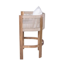 Merax Outdoor Bar Stools Set of 4, Rope Rattan Patio Barstools with Footrest and Cozy Cushions, Outdoor Acacia Wood Counter Height Bar Stools for Garden Backyard Pool Bar Chairs, Beige