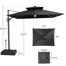 OROTLECT 12' X 9' Rectangular Patio Cantilever Solar Led Light Umbrella with Weighted Base – Effortlessly Movable by One Person