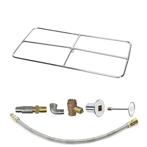 Spotix HPC Rectangle Match Lit Fire Pit Burner Kit (FPSR48X24HCKIT-LP-MSCB) with 48x24-Inch Stainless Steel Burner, Propane, Polished Chrome, with Flange, Key, Valve, Flex Line and Fittings