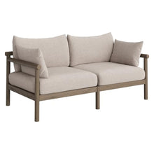 Modway Eleni Outdoor Teak Wood Loveseat in Weathered Gray Pebble – 64 Inch Patio 2 Seat Sofa with Sunproof Foam Cushions