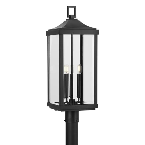 Progress Lighting Gibbes Street Collection 3-Light Clear Beveled Glass New Traditional Outdoor Post Lantern Light Textured Black,26.88x9.50x9.50