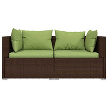 Todiikf Patio Loveseat with Cushions, Brown Poly Rattan 2-Seater Outdoor Sofa for Garden Backyard, Modular Wicker Sectional Couch with Steel Frame and Green Pillows, 55.1 Inch Length
