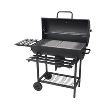 Charcoal Grill Barrel Style BBQ with Thermometer, Chrome-Plated Grates, Ash Catcher, Mobile Cart & Large Wooden Shelves for Outdoor Cooking