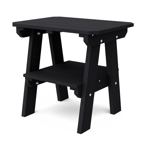 Wildridge Heritage Two-Tier End Table, Black - Outdoor Weather Resistant Recycled Plastic Furniture for Patio
