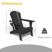 Kingdura Foldable Adirondack Chair, Portable HDPE All Weather Resistant Outdoor Patio Chair, Wooden Textured with Cup Holder, 380LBS Capacity for Poolside, Backyard, Deck, Fire Pit (Black)
