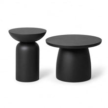 Modern Indoor/Outdoor Matte Black Round Poly-Fiber Coffee & End Table Set