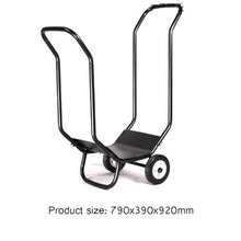 DJVHSRI Movable Firewood Trailer Rack, Powder-Coated Wrought Iron Frame with Wooden Storage for Indoor Outdoor Use,