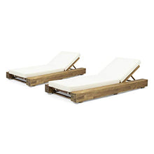 Christopher Knight Home Tory Acacia Wood Chaise Lounge Chair Outdoor Set of 2, Adjustable Backrest Sun Lounger Recliner, Patio Outdoor Chaise Lounge with 4" Thick Water-Resistant Cushions, Teak+Cream