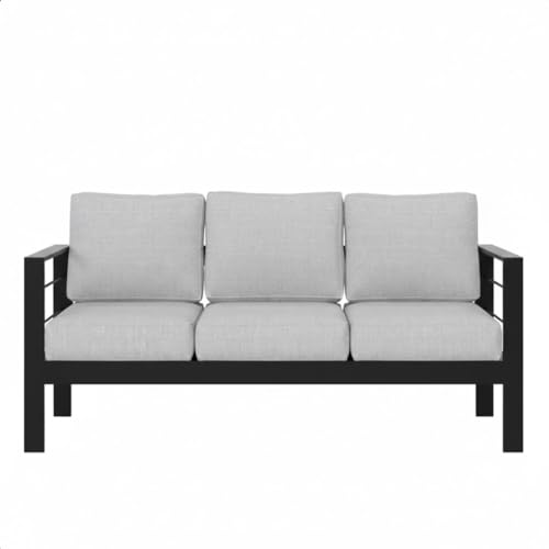Durable All-Weather Aluminum Outdoor Coffee Table for Patio, Deck, or Balcony – Modern Sleek Design with Rust-Resistant Finish (Black+ Gray + Olefin-2)