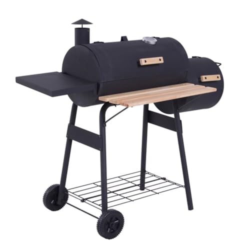 Offset Charcoal Smoker Grill, Dual-Chamber Design with Side Firebox, Prep Shelves & Storage Tray, for Backyard Patio & Family BBQ