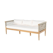 Christopher Knight Home Teres Acacia Wood Outdoor 3 Seater Sofa with Romovable Cushions, Wooden Patio Sofa Couch with Cushion, Comfy Garden Cloud Sofa Couch with Rope Woven Armrest, Beige+Light Teak