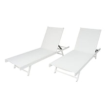 AODSHA Outdoor Chaise Lounge Set of 2, 5-Position Adjustable Backrest, White Steel Frame with Textilence Seat, Patio Poolside Reclining Chairs for Backyard Garden