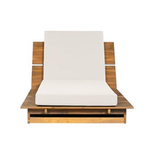 Merax Outdoor Chaise Lounge Set of 4, Acacia Wood Patio Reclining Chairs with 3-Position Adjustable Backrest, 4-Piece Sunbathing Recliner & 4" Thick Double-fold Cushion for Poolside, Garden, Cream