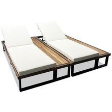 Sleek Outdoor Patio Chaise Lounge Set of 2 with 5-Position Adjustable Backrest and Wood Side Table, All-weather Lounge Chair Reclining with Cushion and Steel Frame for Backyard Poolside (Beige+Wood2)