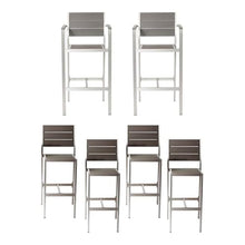 Pemberly Row 44" Aluminum Outdoor Bar Stools, Gray Finish, Set of 6, Rust-Resistant Frame, Modern Style Dining or Patio Seating, Easy Assembly, Durable Chairs for Outdoor Bar or Lounge Use