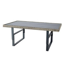 Benzara Foca 63 Inch Outdoor Rectangular Dining Table, Adjustable Height, Wicker