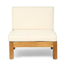 Christopher Knight Home Oana Outdoor V-Shaped Sectional Sofa Set - 5-Seater - Acacia Wood - Outdoor Cushions - Teak and Beige