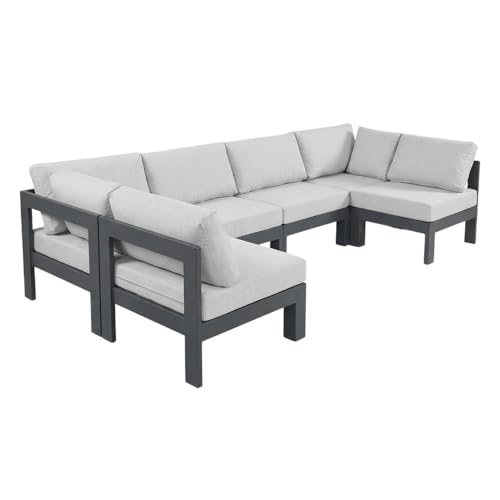 Outdoor Escape White Fabric Outdoor Patio Modular Sectional, Weather-Resistant Material, Contemporary Design, Comfortable Back, Seat Heights