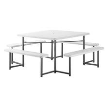 SunSierra 48" Commercial Picnic Table for Schools, Parks & Restaurants – Heavy-Duty Outdoor Table with Attached Benches, Steel Frame & Umbrella Hole – Weather-Resistant Polyethylene