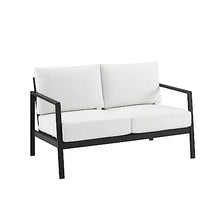 Linon Greyton Aluminum Frame Outdoor Loveseat with Removable Cushions Black & White