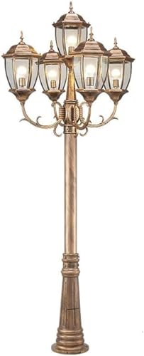 EliteBloom Outdoor Lamps for Patio Lamp Post Lights Vintage Villa Landscape Street Light Aluminum Column 5-Heads Garden Community Park Lawn Lantern Retro,Brass