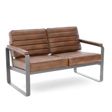 NBF Signature Series Rivet Office 2-Seat Lounge Loveseat Chair with Armrest Bravo Cognac Polyurethane Charcoal