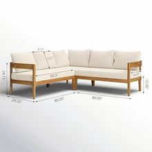 Merax Outdoor 80" Acacia Wood Curved Sectional 5-Seater Sofa, Patio V-Shaped Sofa Couch with Weather-Resistant Cushions for Porch, Lawn, Backyard, Balcony, Teak+ Beige