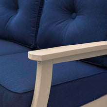 highwood Lehigh Deep Seating Loveseat, with Sunbrella Cushions in Spectrum Indigo, Whitewash Frame
