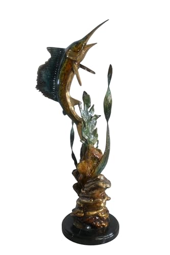 Nifao Sailfish Leaping Ocean Fish Medium Bronze Statue, 11"L x 7"W x 24"H