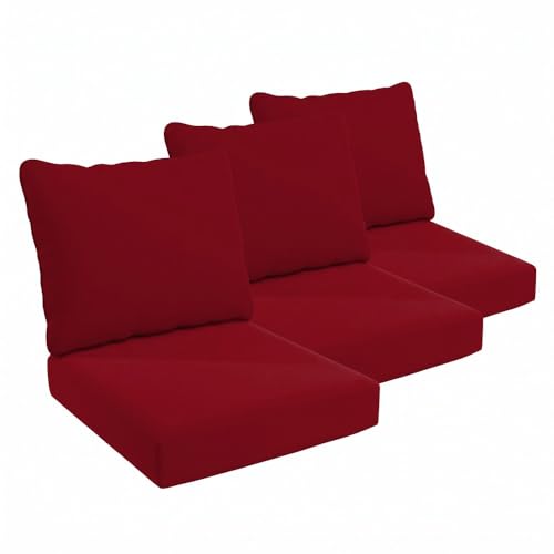 California Umbrella Outdoor Deep Seat Set of 3 Set of 3, 24 x 48 Inch, Premium Outdoor Memory Foam, Fade Resistant, Solstice Olefin Fabric, for Loveseat and Lounge Chair, Red