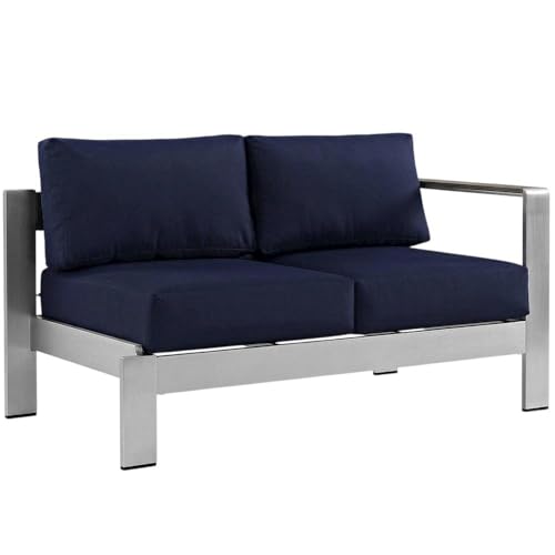 Outdoor Escape Silver Left-Arm Corner Sectional, Outdoor Patio Aluminum Loveseat with Cushions, Weather-Resistant Frame, Modern Design