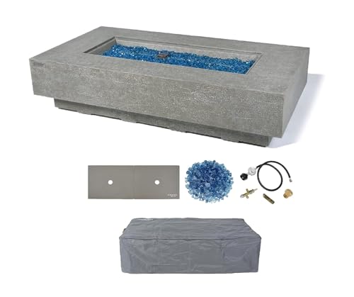 AMS Fireplace | Elementi Plus | Riviera | Rectangular Light Gray Concrete Propane Gas Fire Table Pit (Liquid Propane)