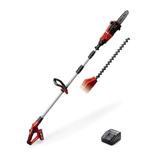 Einhell GE-HC 18 Li T Kit Power X-Change 18 V Lithium Cordless Extendable Hedge Trimmer and Lopper Kit (Telescopic, 170 mm Cut Length Chain Saw, Hedge Shears 400 mm) - Red