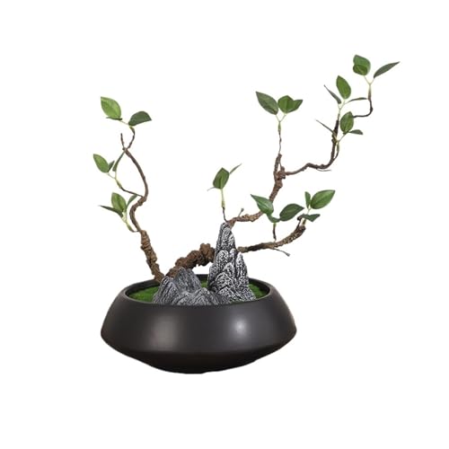 YXIANG56Q Fake Plants Chinese-Style Bonsai, Artificial Green Plants, Teahouse Tea Room Landscape Decoration Bonsai Tree(Black)