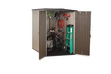 Rubbermaid Large Vertical Resin Outdoor Storage Shed With Floor (5 x 6 Ft), Weather Resistant, Brown, Organization for Home/Backyard/Garden Tools/Lawn Mower/Bike Storage/Pool Supplies
