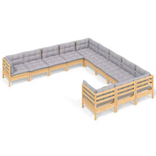 HGPOTUY 11 Piece Patio Lounge Set with Gray Cushions Solid Wood