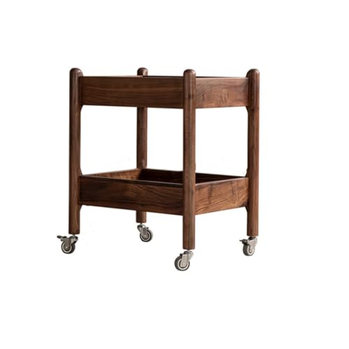 NRFJFOP Solid Wood Edge A Few Wheel Dining Car Sofa Side Table Walnut Layer Storage Coffee