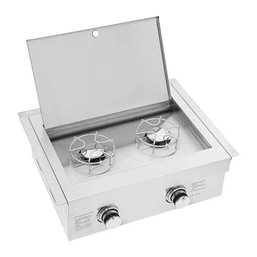 WUPYI Double Grilling Side Burners for Outdoor Kitchen,Natural Gas Stove with Cover Plat,Stainless Steel Built-in Burner for BBQ Island Patio Backyard Grill,2 x 3500W