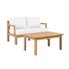 2 Pieces Patio Furniture Chat Set, Outdoor Cushioned Loveseat with Acacia Wood Coffee Table for Backyard, Balcony, Deck and Poolside, Beige+Natural