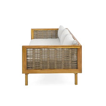 Merax 67.5" Outdoor Patio Daybed 3 Seater Sofa Bed,Acacia Wood Frame with Rattan Arm,Cushion & Pillow for Pool