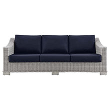 Conway Outdoor Patio Wicker Rattan Sofa in Light Gray Navy