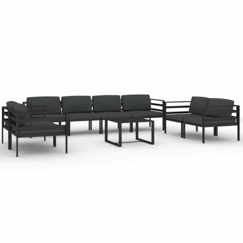 9 Piece Patio Lounge Set with Cushions Aluminum Anthracite Outdoor