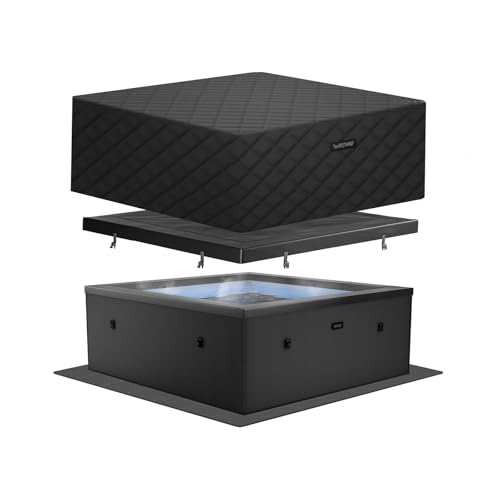 Wave Garda Eco-Foam Hot Tub | Square Energy-Efficient Outdoor Spa with 70 Bubble Jets, Built-in Heater, WiFi App Control and Insulated Cover | Charcoal Black | 4 Person | EnergySave Bundle