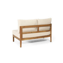 Merax Rattan Outdoor Acacia Wood V-Shaped Sectional Sofa with Cushions