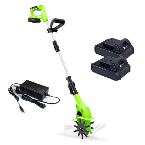Electric Garden Tiller,Cultivators Electric Cordless, Lightweight,Garden Cordless Tillers Electric Cultivator with Lithium Battery and Fast Charger for Garden