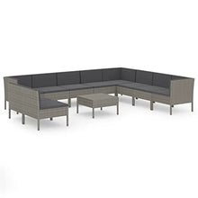 HEFZGDB 11 Piece Patio Lounge Set with Cushions Poly Rattan Gray Porch Furniture Patio Table and Chairs Set Outdoor Patio Set Suitable for Lawn, Garden, Poolside.