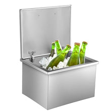 Drop in Ice Chest, 46 Quart Stainless Steel Ice Cooler, Commercial Ice Bin with Hinged Cover, Drain-Pipe Set Included, for Outdoor Kitchen Patio Ice Bar, Cold Wine Beer, Parties, BBQ
