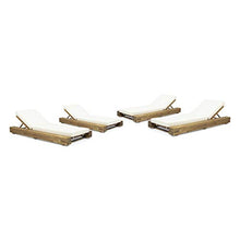 Great Deal Furniture Outdoor Acacia Wood Chaise Lounge Set of 4 Sandblast Teak Finish, Cream